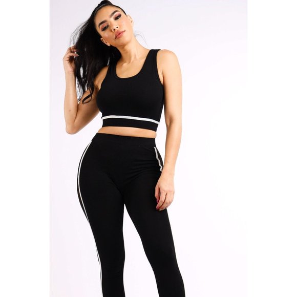 Boutique Pants - Women's Tank Top & Matching Mesh Contrast Leggings 2 Piece Gym Workout Comfy Set